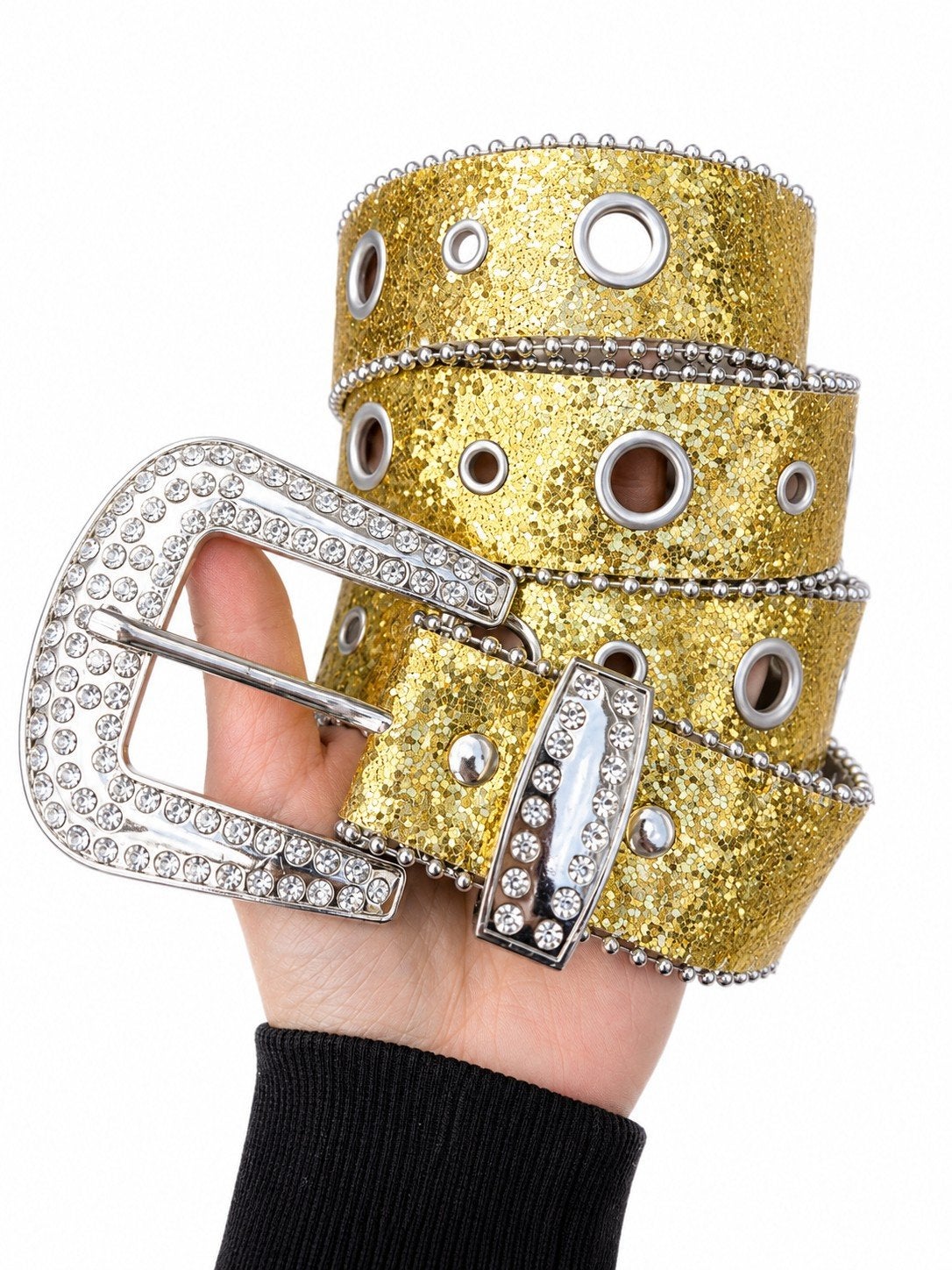Gouden glitter riem met strass gesp – 105 cm – nieuw, Verzenden, Nieuw, Overige kleuren, 100 cm of meer
