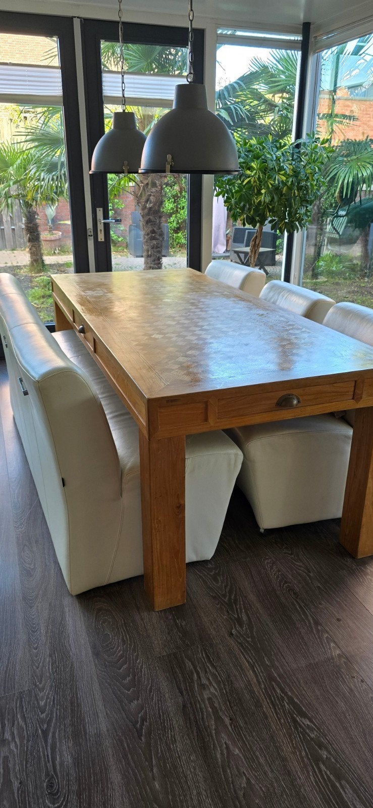 Complete  set; eettafel met 3 eetkamerstoelen en bank, Huis en Inrichting, Ophalen, Gebruikt, Wit, Hout