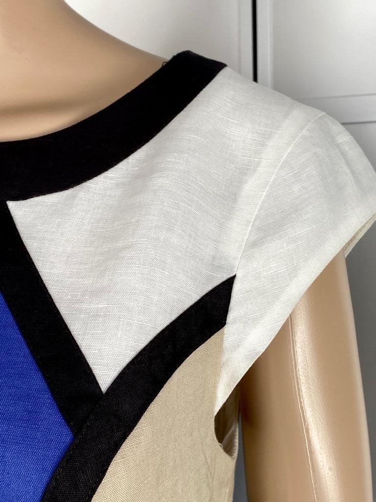 J430 Derhy maat S=36 linnen jurk jurkje blauw/wit/beige, Kleding | Dames, Jurken, Blauw, Derhy, Ophalen of Verzenden, Zo goed als nieuw
