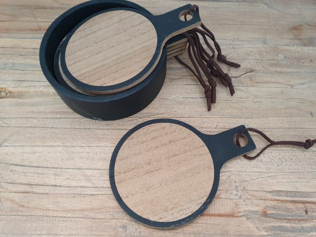 Onderzetters in houder zwart, Huis en Inrichting, Woonaccessoires | Onderzetters, *, Hout, Ophalen of Verzenden, *