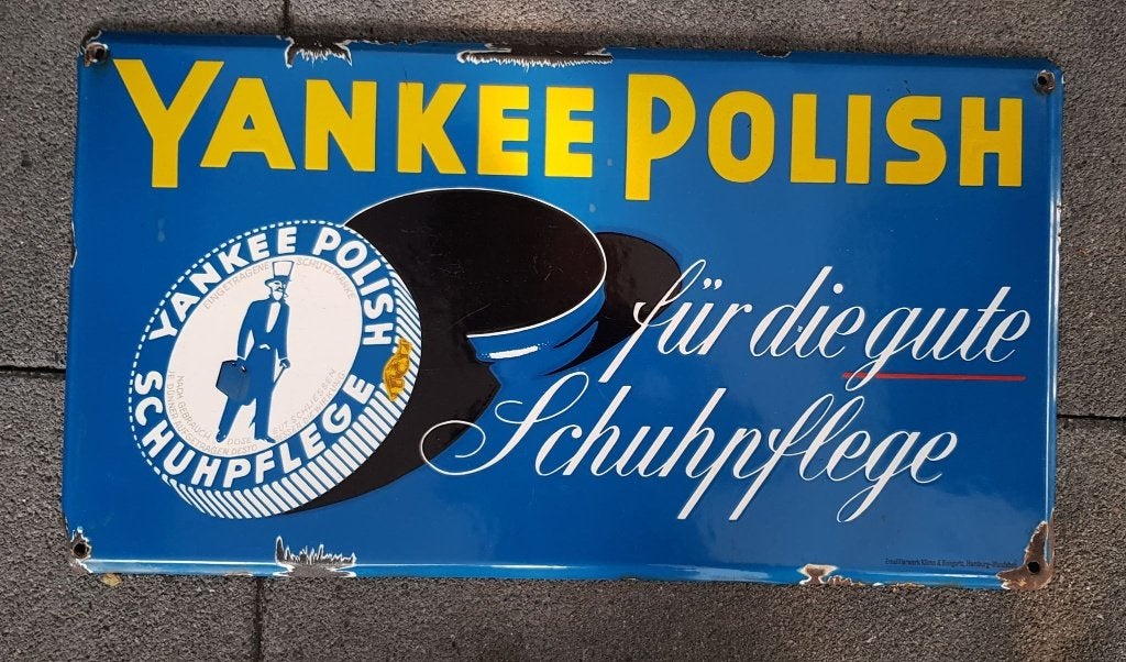 Yankee polish gute schuhpflege oud emaillen reclame bord, Ophalen of Verzenden, Gebruikt, Reclamebord