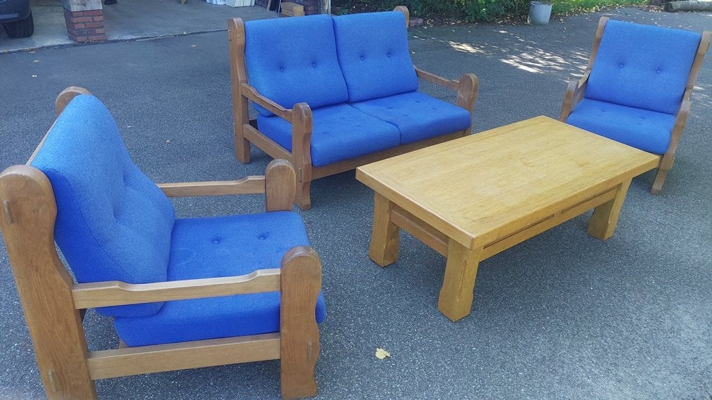 Massief eiken bankstel, Huis en Inrichting, Banken | Bankstellen, Ophalen, Gebruikt, 75 tot 100 cm, Hout