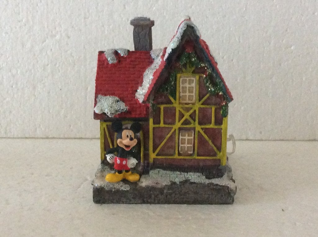 kerstdorp huisje met Disney figuur : Mickey mouse, Ophalen of Verzenden, Mickey Mouse, Zo goed als nieuw, Beeldje of Figuurtje