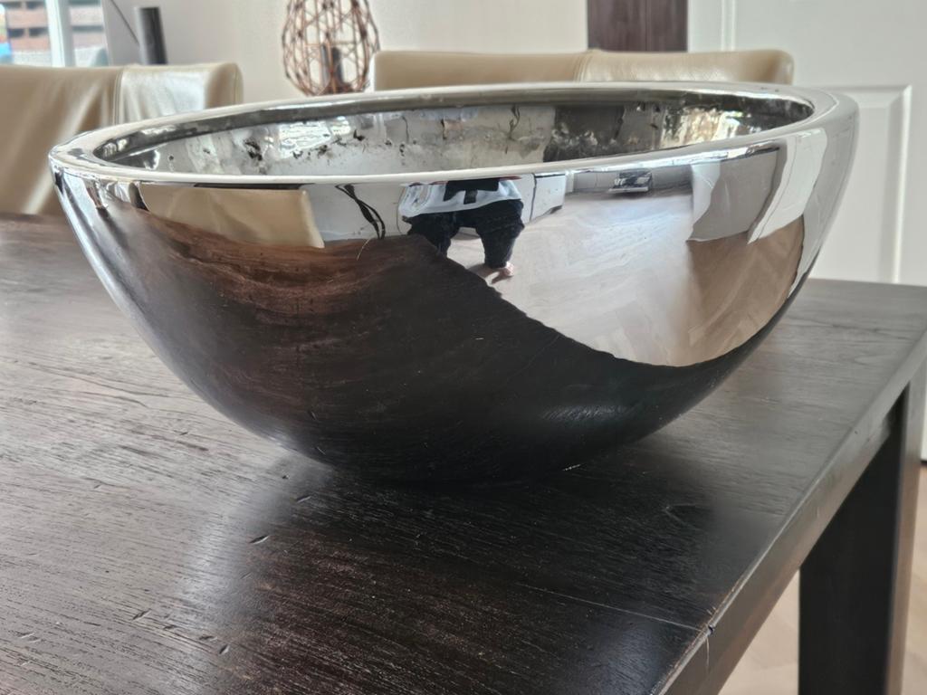 Zilverkleurige planten schaal, Tuin en Terras, Ophalen, Rond, Hout, Minder dan 30 cm