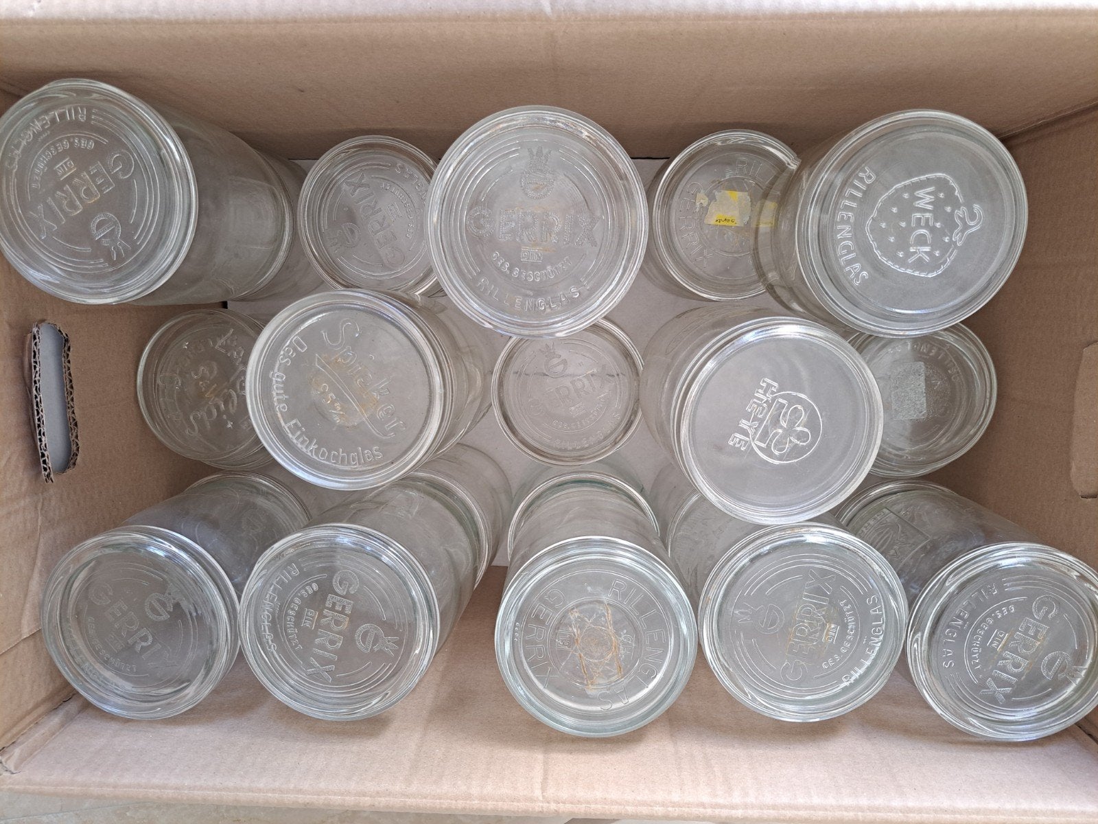 20 glazen vintage Gerrix wekpotten met glazen deksel, Ophalen, Gebruikt, Glas