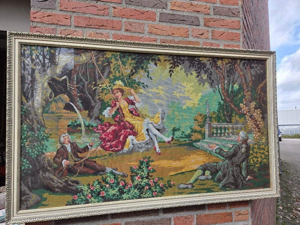 geborduurd schilderij 17e eeuw tafreel, Ophalen of Verzenden, 'T Olde Gre-j, Info@toldegrej.nl, Endepoelstraat 20f Didam