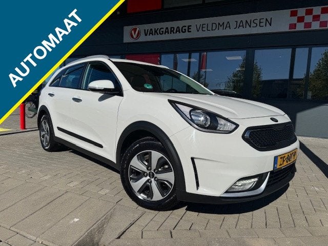 Kia Niro 1.6 GDi HYBRID DYNAMICLINE AUTOMAAT (1e EIG.), Gebruikt, Euro 6, Leder en Stof, Wit