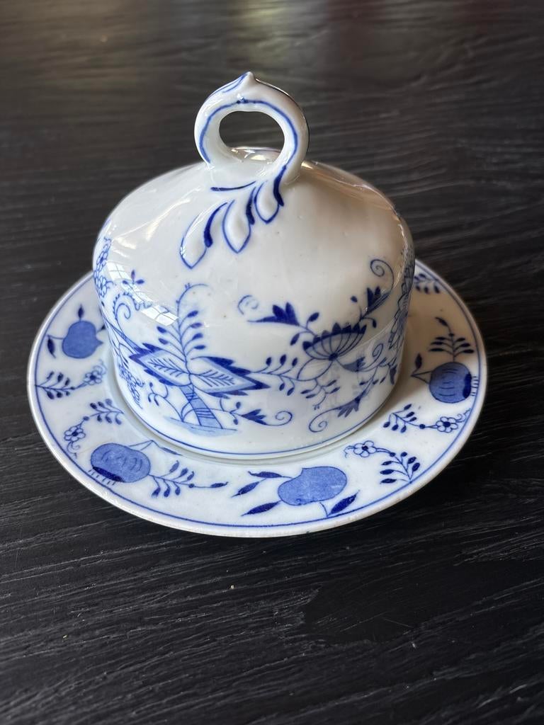 Antieke botervloot met blauw-wit decor, Ophalen of Verzenden