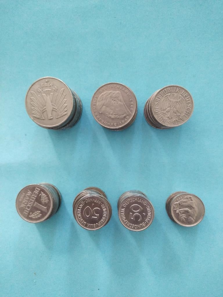 Duitse munten. 10 x  5,00-  9x2.00- 19 x 1.00 dm-  37 x 0,5, Ophalen of Verzenden, Duitsland