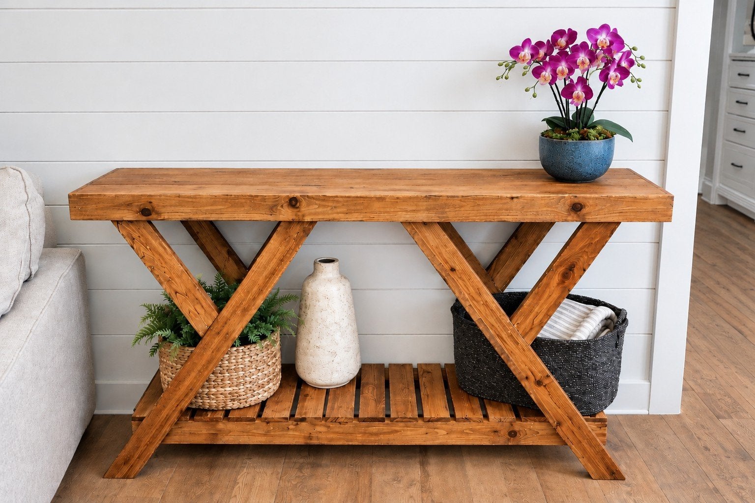 HANDGEMAAKTE HOUTEN SIDETABLE – VEENS HOUTBEWERKING, Ophalen, Landelijk, Industrieel, Robuust, 100 tot 150 cm, Nieuw