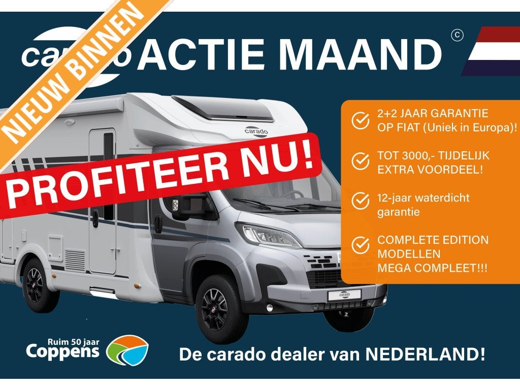 Carado V347 AUTOMAAT + ACTIEPRIJS, Caravans en Kamperen, Campers, Bedrijf, tot en met 2, Half-integraal, Carado, Fiat, 6 tot 7 meter