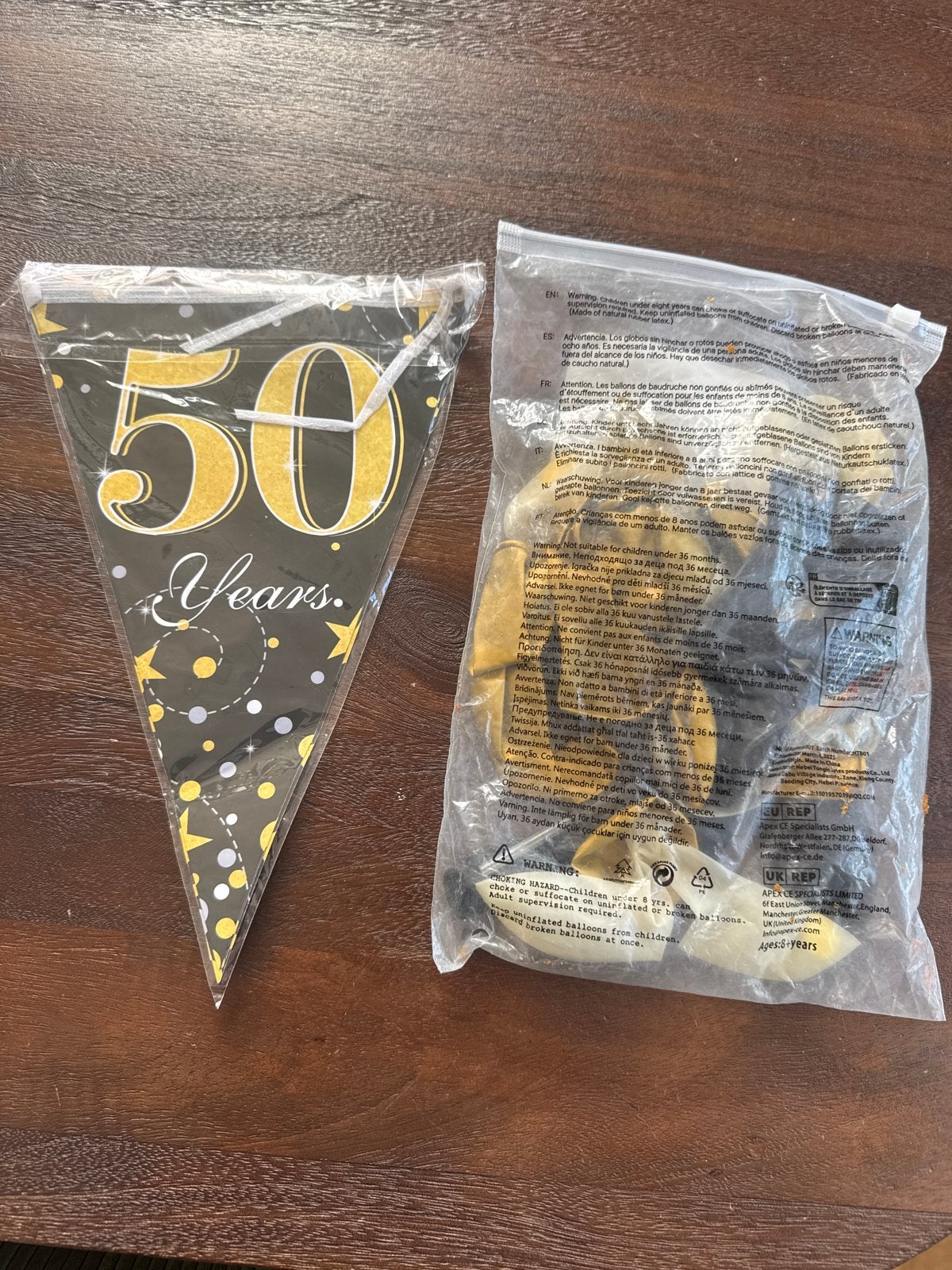 Goud Zwarte Ballonnen & 50 Jaar Verjaardag Vlaggen (36 st), Ophalen of Verzenden, Nieuw, Versiering, Verjaardag