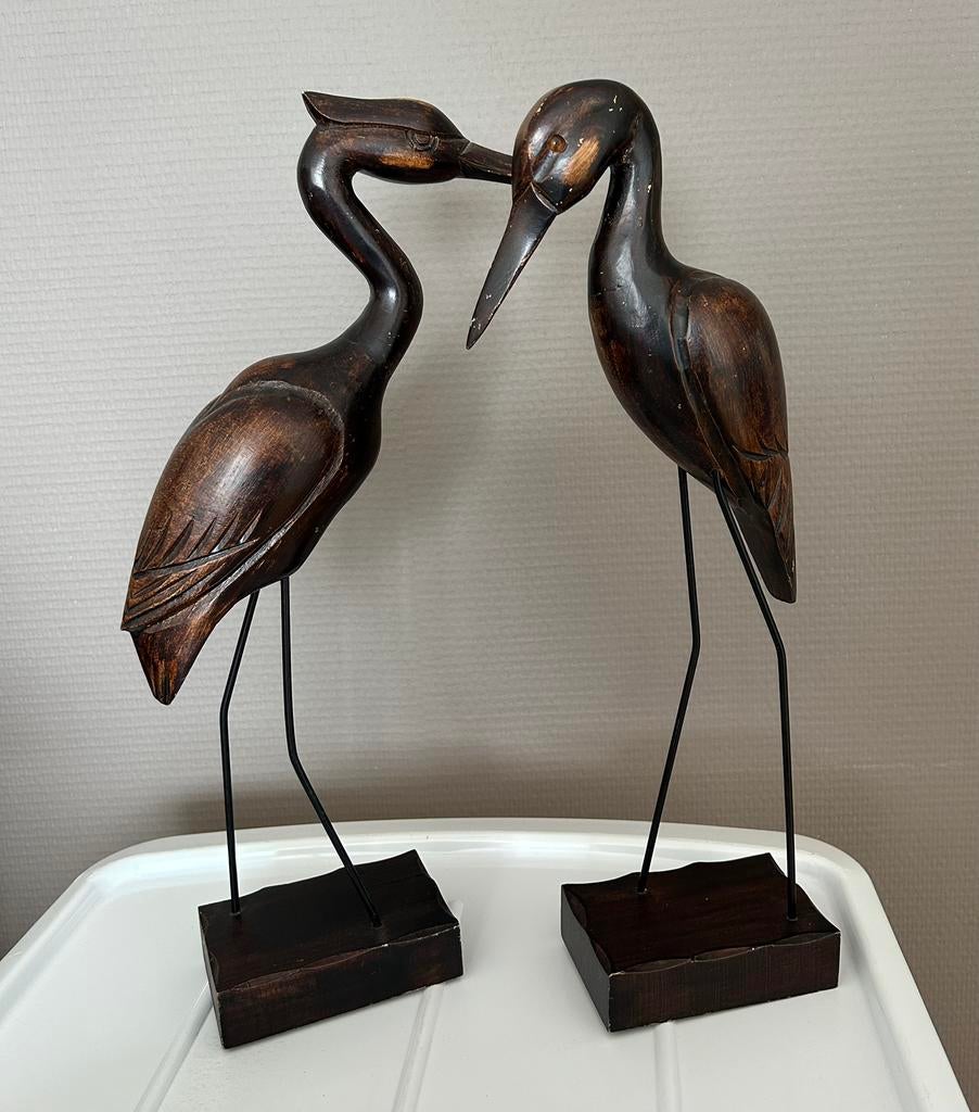 Houten vogel beeldjes, vintage, Antiek en Kunst, Ophalen of Verzenden