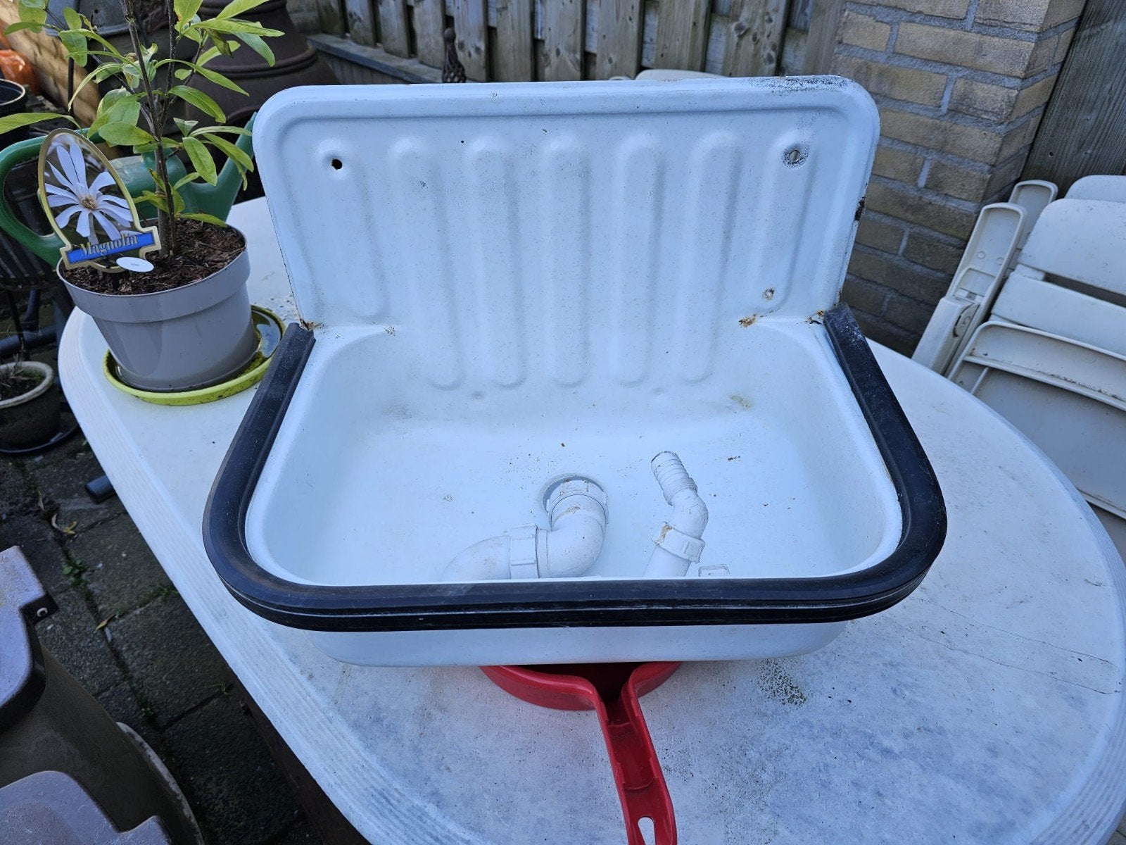 Vintage emaille wasbak - Ideaal voor buitenkeuken of voor ga, Antiek en Kunst, Antiek | Emaille, Ophalen