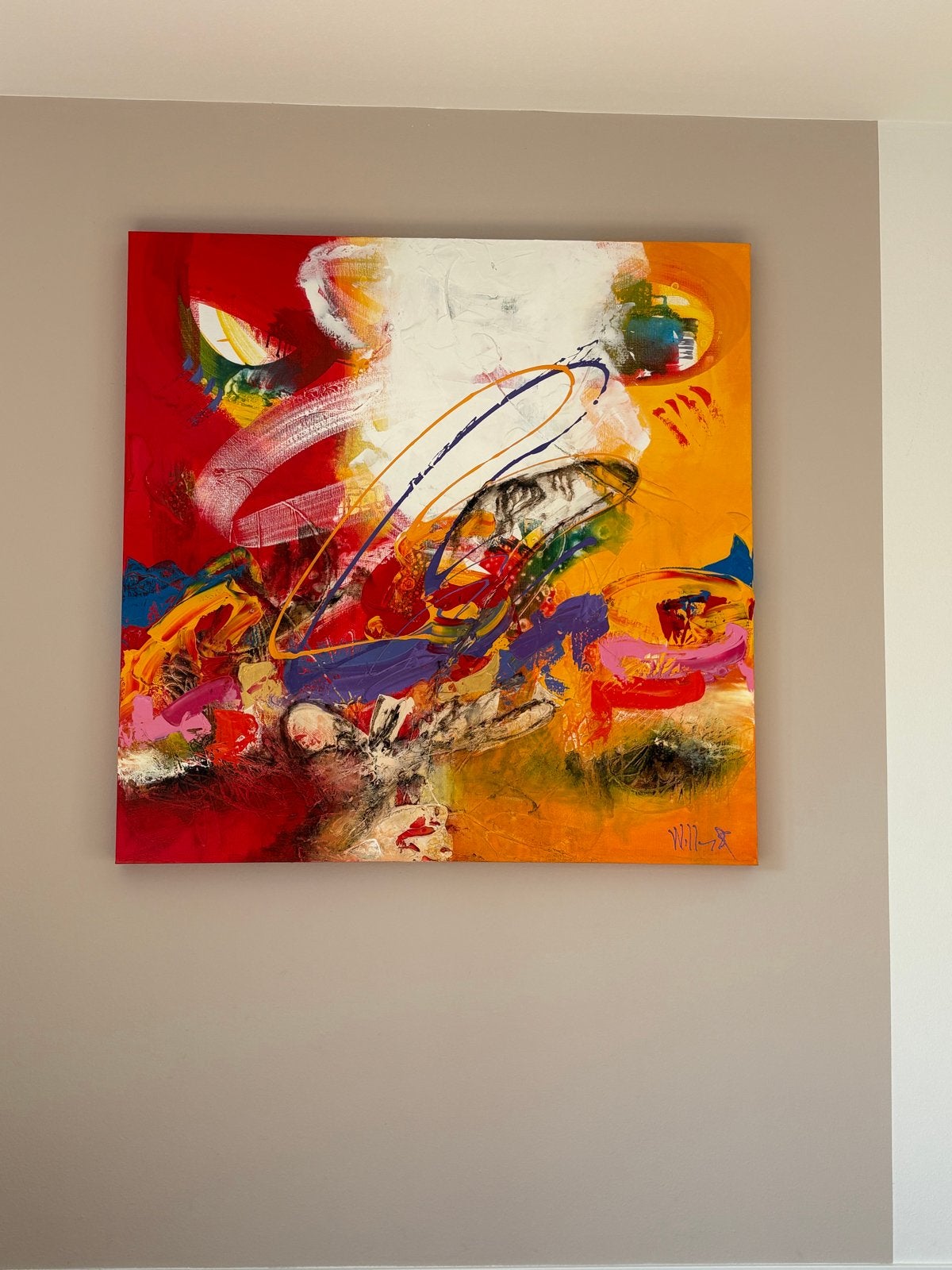 Abstract Schilderij - Levendige Kleuren en Textuur, Ophalen