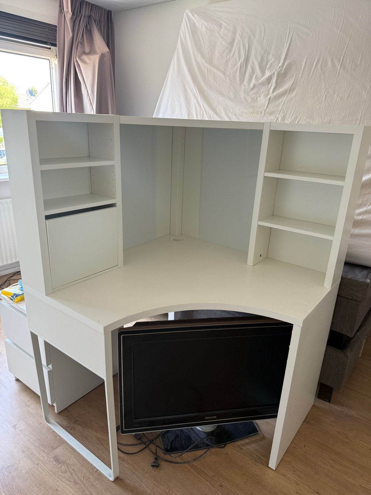 Hoekbureau met opbergruimte - Wit, Huis en Inrichting, Bureaus, Gebruikt, Met lades, Spaanplaat of MDF, Hoekbureau