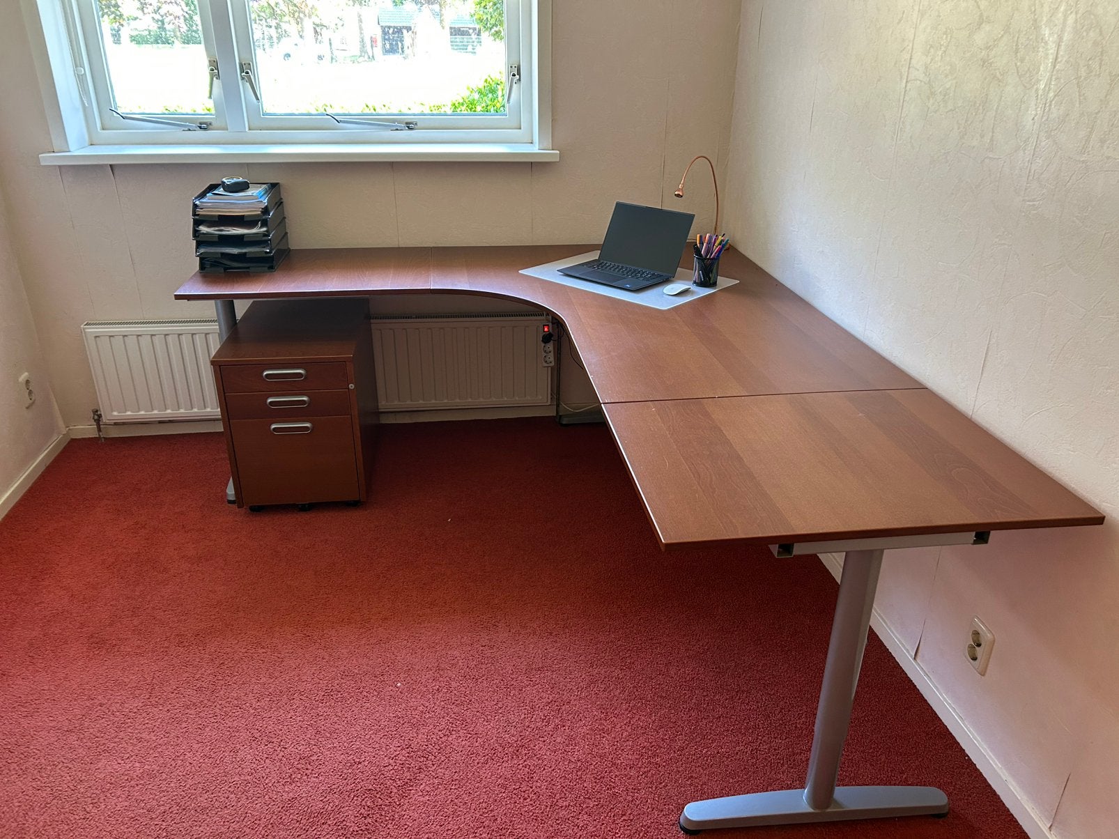 Compleet hoekbureau met ladeblok en opbergkast, Huis en Inrichting, Bureaus, Ophalen, Zo goed als nieuw