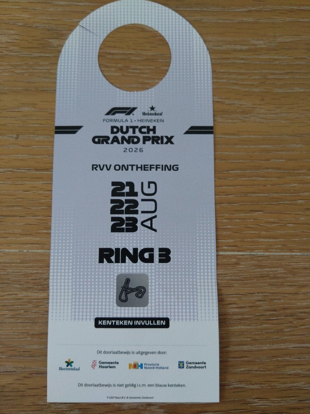 Doorlaatbewijs Dutch Grand Prix (21 t/m 23 augustus), Tickets en Kaartjes, Drie personen of meer, Meerdaags