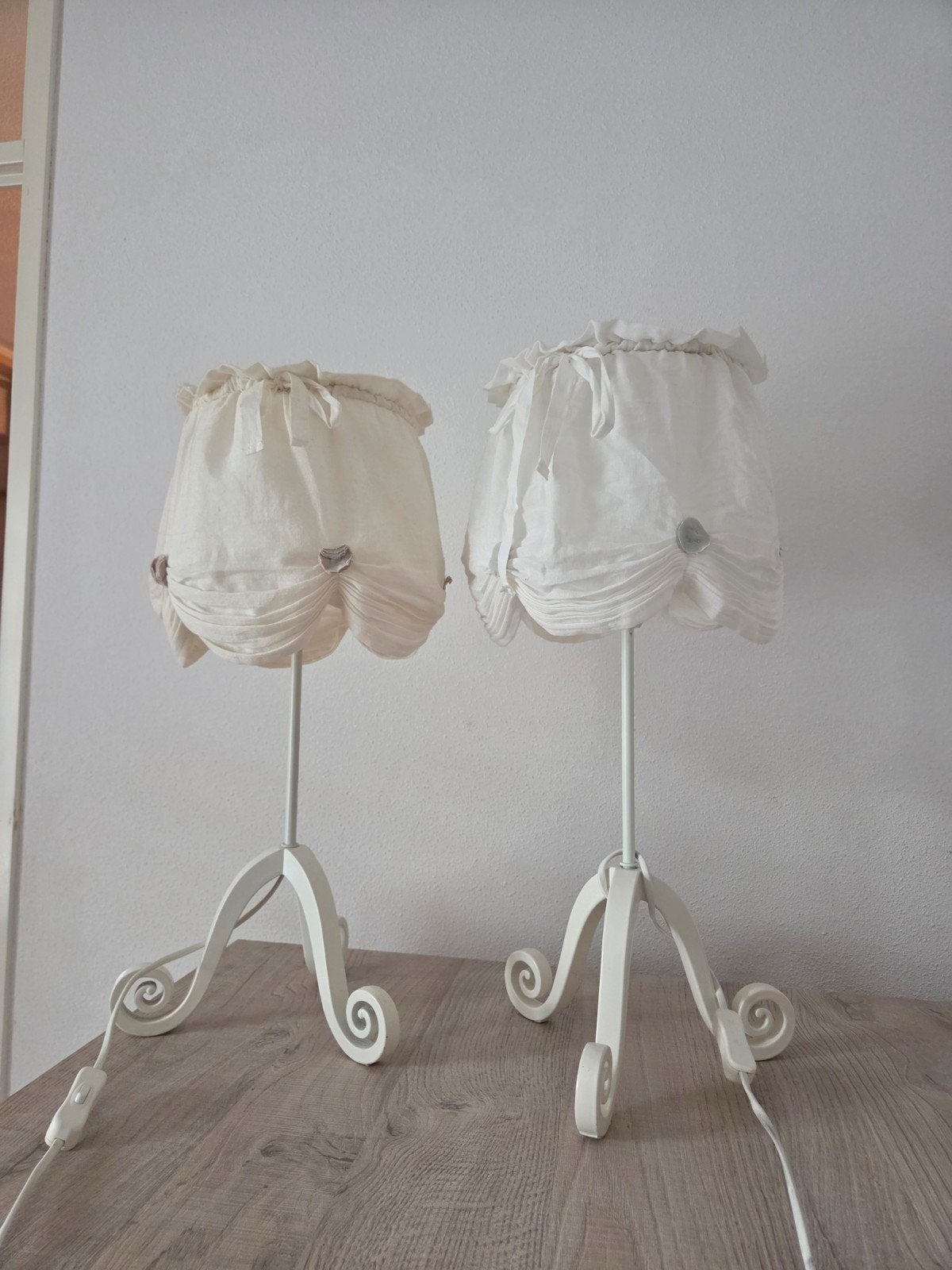 Set van 2 brocante tafellampen met stoffen kap, Ophalen of Verzenden