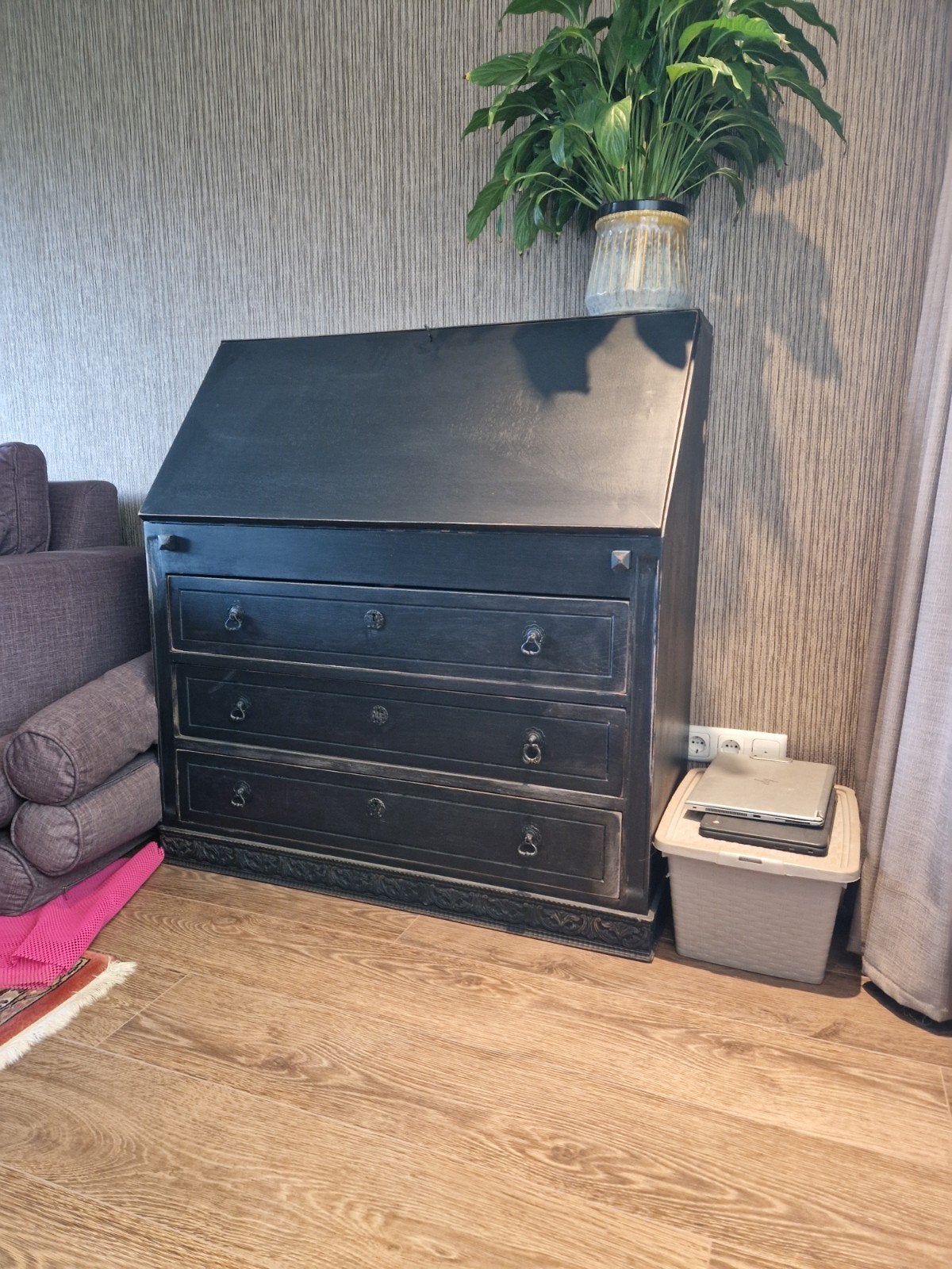 secretaire - Zwart houten bureau met lades, Huis en Inrichting, Kasten | Secretaires, Ophalen, Gebruikt