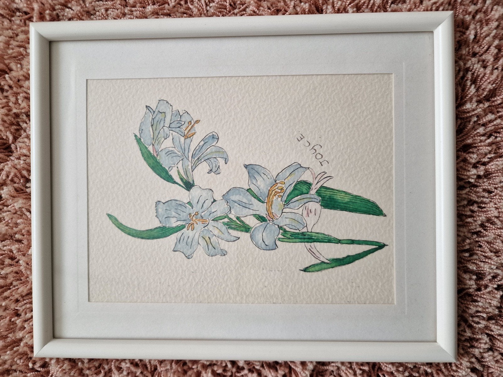 Set van 3 ingelijste bloemen aquarellen, gesigneerd Joyce, Ophalen of Verzenden