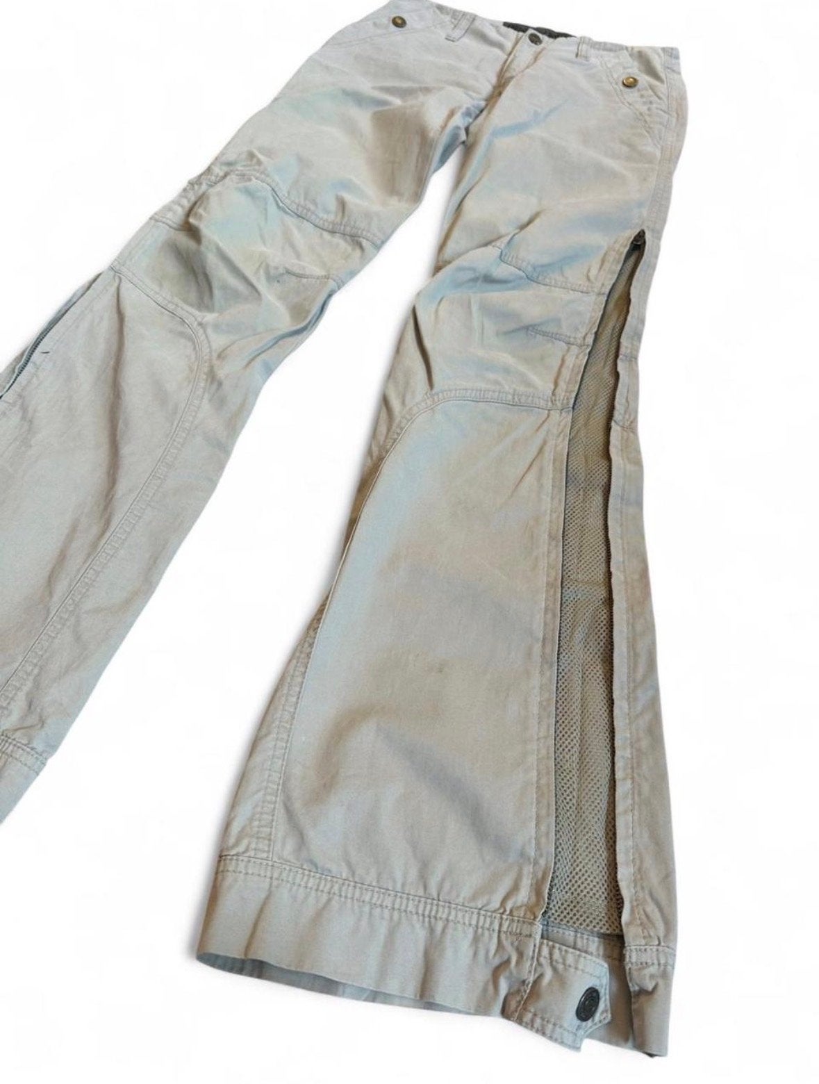Freeman T. Porter Y2K Wide Leg Zip Vent Broek W27 L33 Beige, Beige, Ophalen of Verzenden, Maat 36 (S), Lang