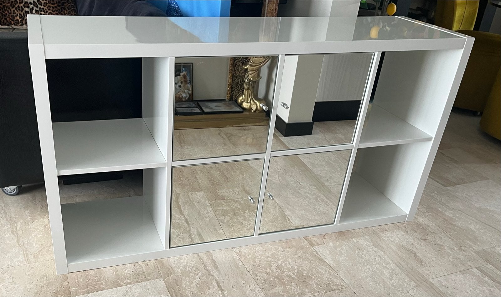 IKEA KALLAX kast met 4x spiegeldeur inzet, Ophalen of Verzenden, Zo goed als nieuw