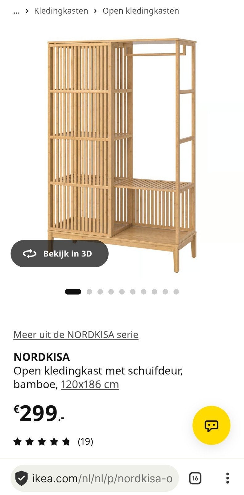 IKEA Nordiska Bamboe Kledingkast, Ophalen, Met deur(en), Gebruikt, 100 tot 150 cm