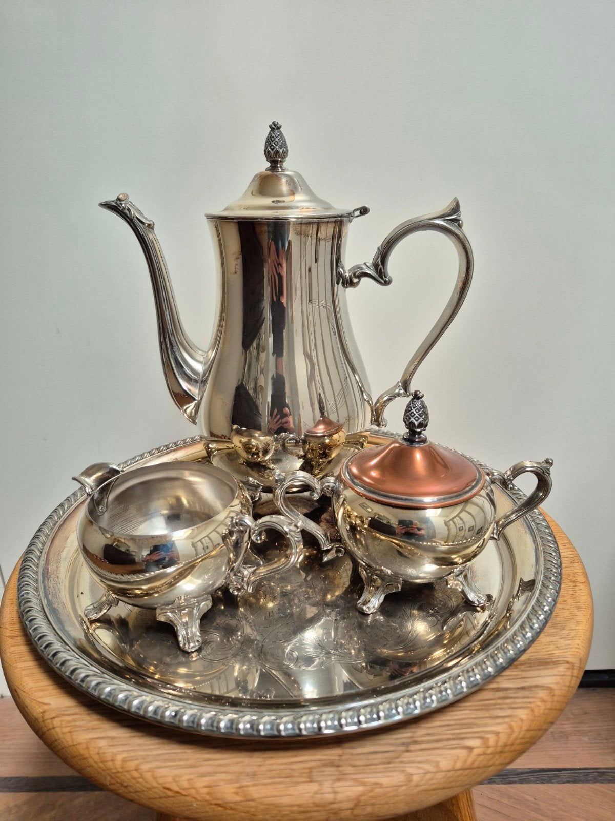 Verzilverd theeservies met kan, suikerpot en melkkannetje, Ophalen of Verzenden