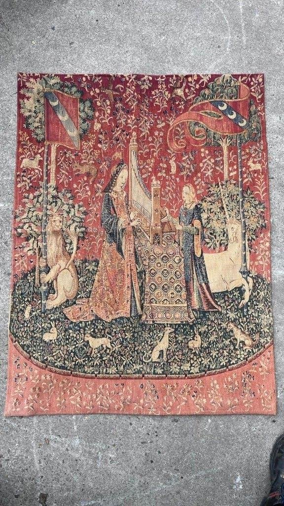 Wandtapijt “La Dame à la Licorne – L’Ouïe”, Ophalen, Gebruikt, 50 tot 100 cm, 50 tot 100 cm
