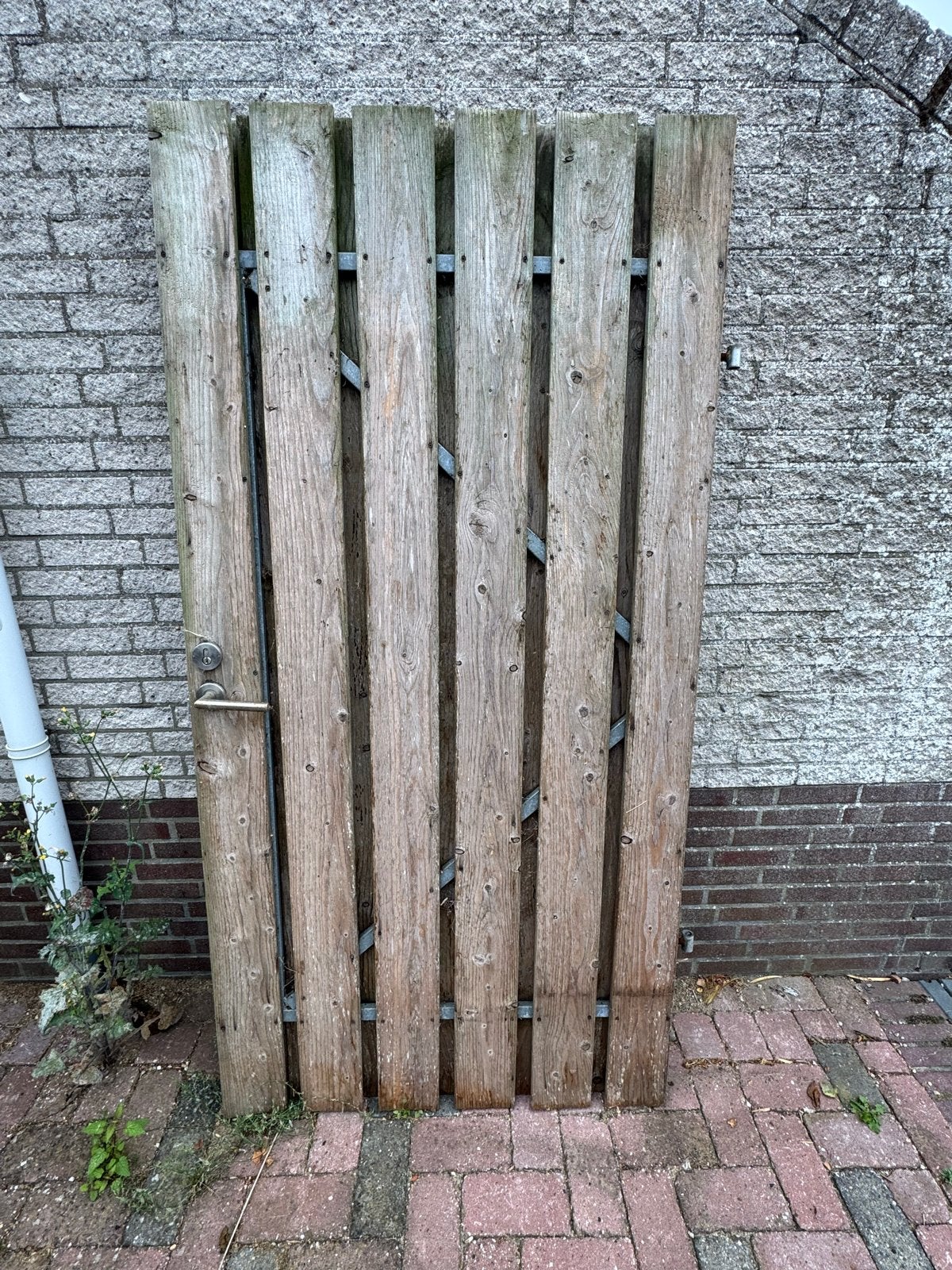 Poort deur met stalen frame 100x200 cm, Tuin en Terras, Ophalen, Gebruikt, Hout