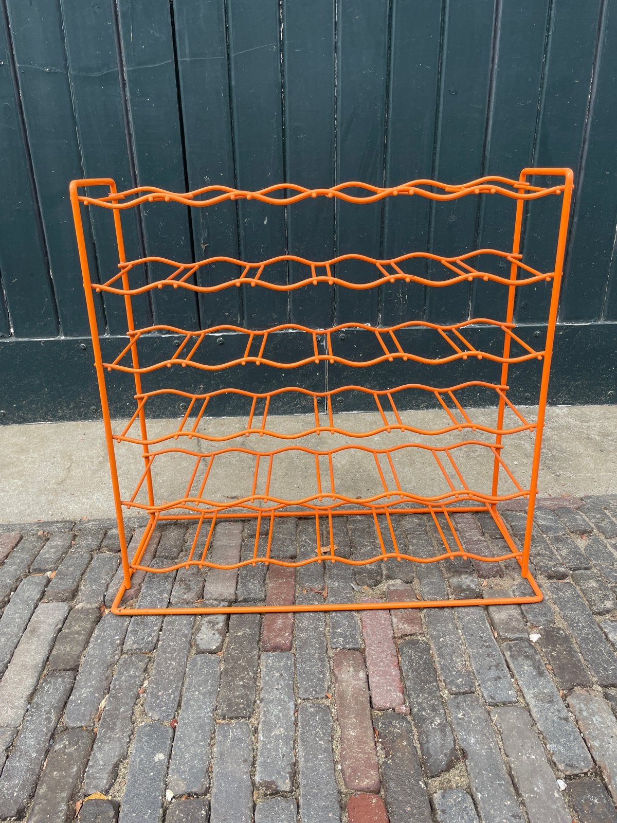 Vintage oranje Tomado flessenrek - retro wijnrek, Gebruikt, 5 tot 15 flessen, ., Ophalen of Verzenden