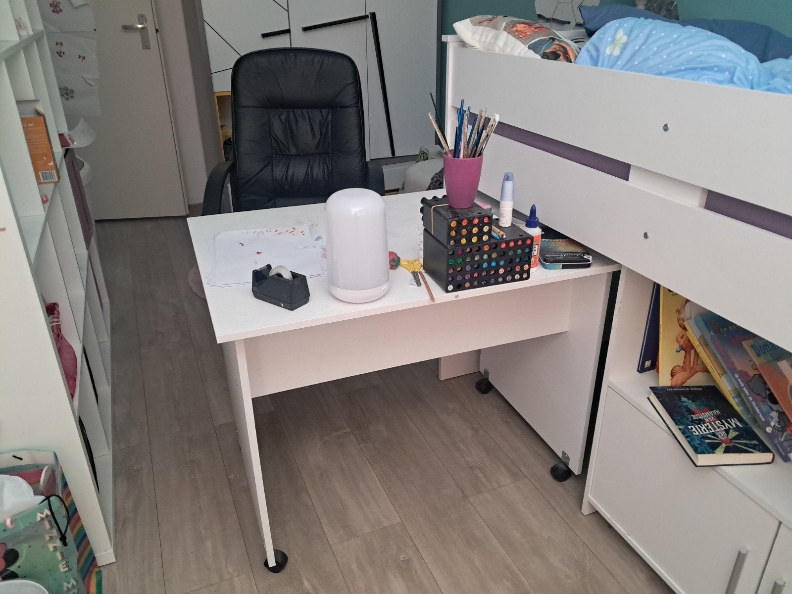 Halfhoogslaper met bureau en opbergruimte, Ophalen, Gebruikt, 90 cm, Eenpersoons