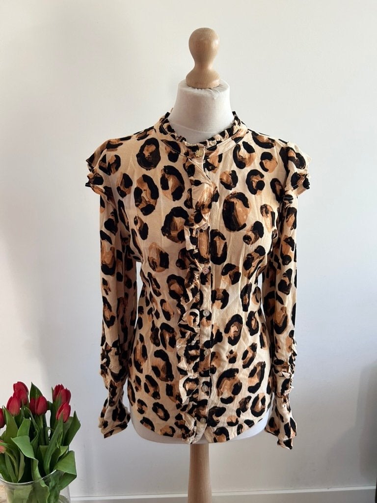 Fabienne Chapot maat 40 oatmeal panter Leo frill top 1393