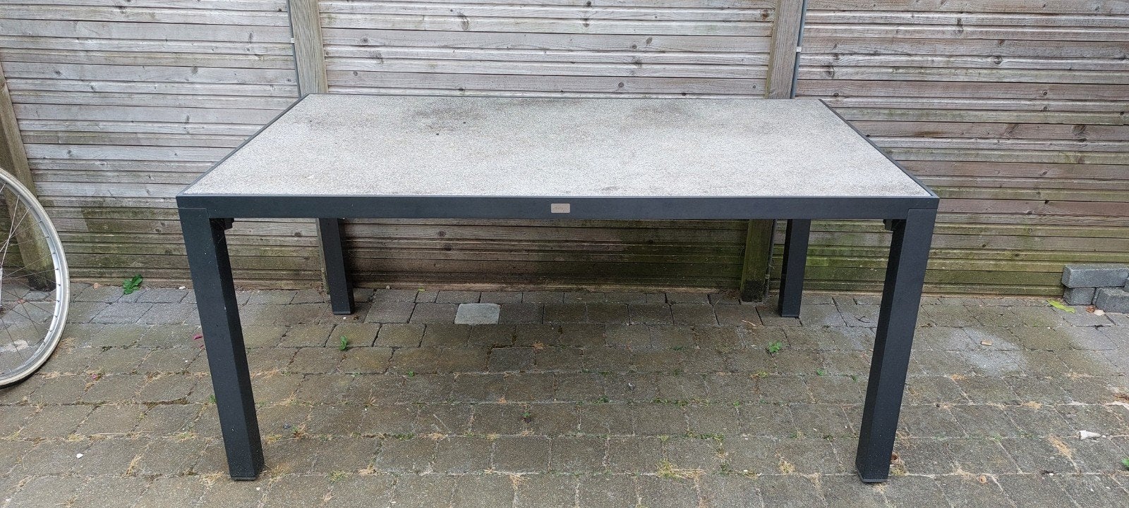 Tuintafel grijs aluminium frame met glas/stenen blad, Ophalen, Gebruikt, Rechthoekig, Aluminium