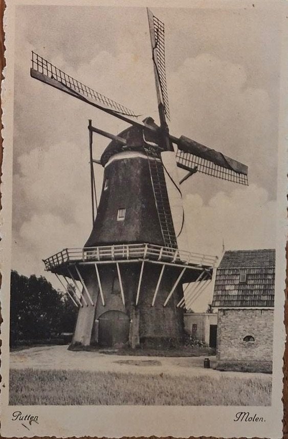 Putten- Molen- 1939, Verzamelen, Ansichtkaarten | Nederland, Ophalen of Verzenden, 1920 tot 1940, Gelopen, Gelderland