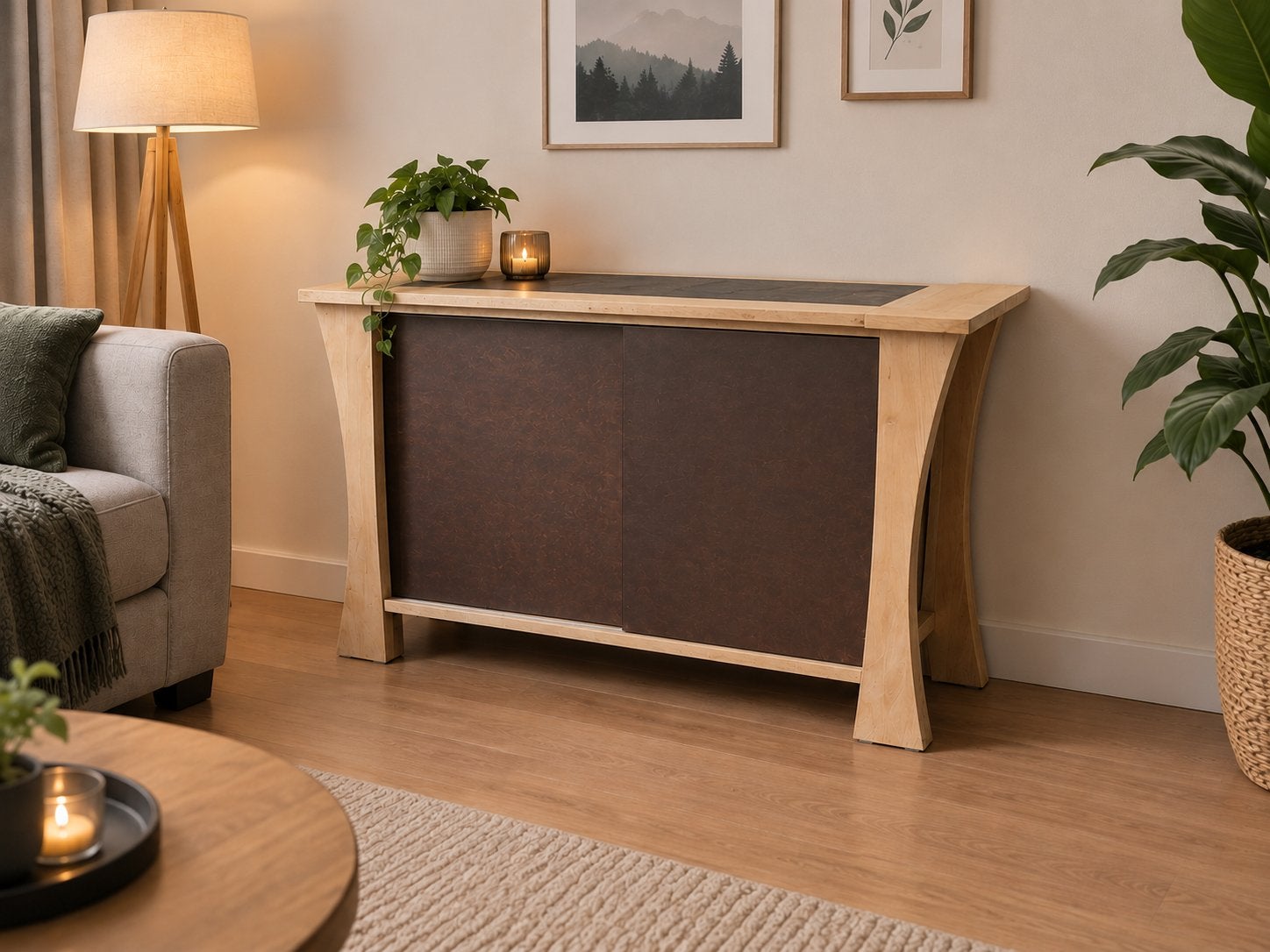 Handgemaakt beuken dressoir met schuifdeuren (103x66x42cm), Ophalen, 100 tot 150 cm, Zo goed als nieuw, 25 tot 50 cm