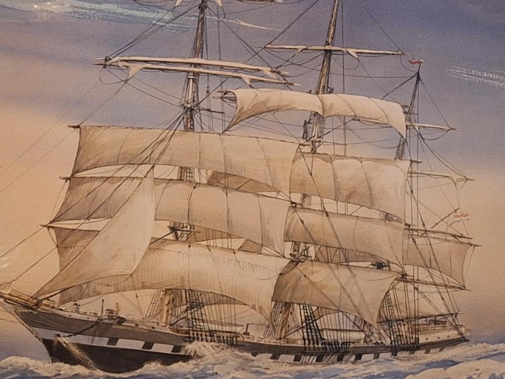Schilderij: driemast op Zee - Maritiem Kunstwerk, Antiek en Kunst, Ophalen