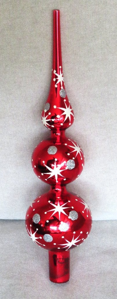 Oude Kerstboompiek / Piek, 3 ballen rood met witte sterren, Ophalen of Verzenden