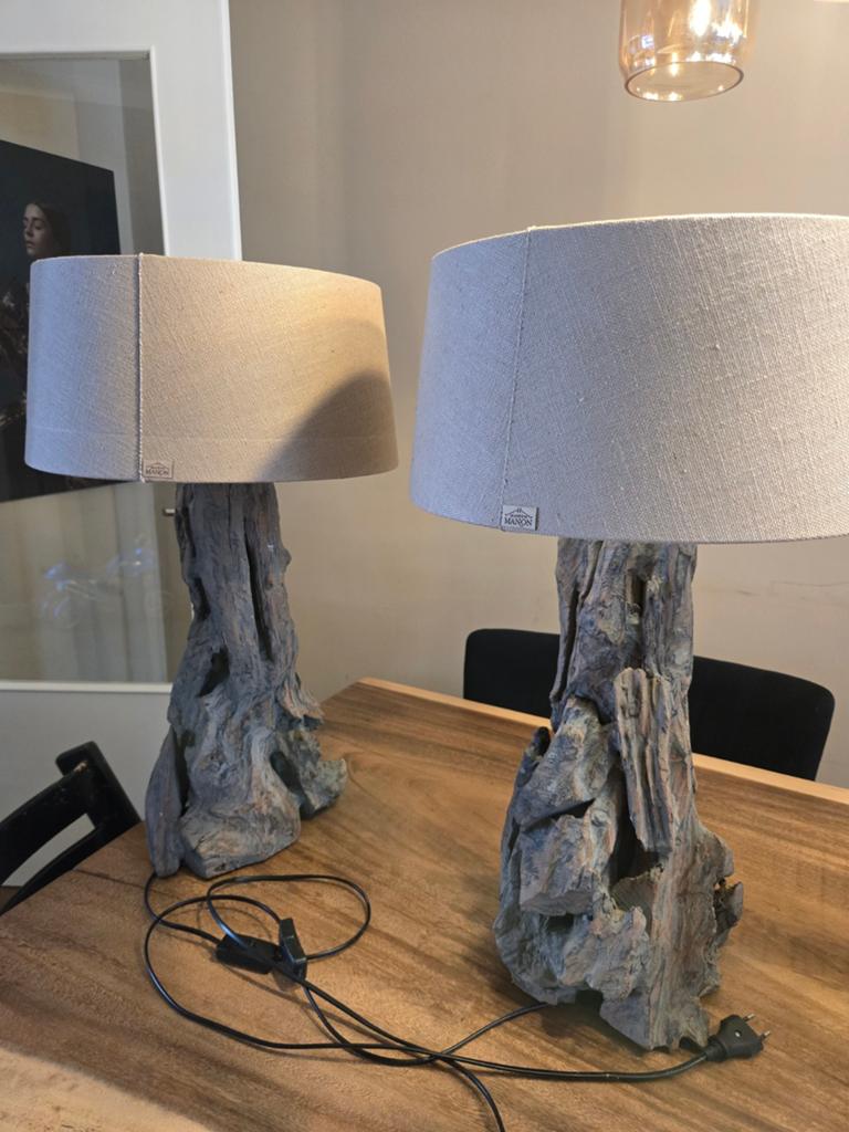 Set massief houten lampenvoeten met Maison Manon kap, Ophalen of Verzenden, Zo goed als nieuw, Minder dan 50 cm
