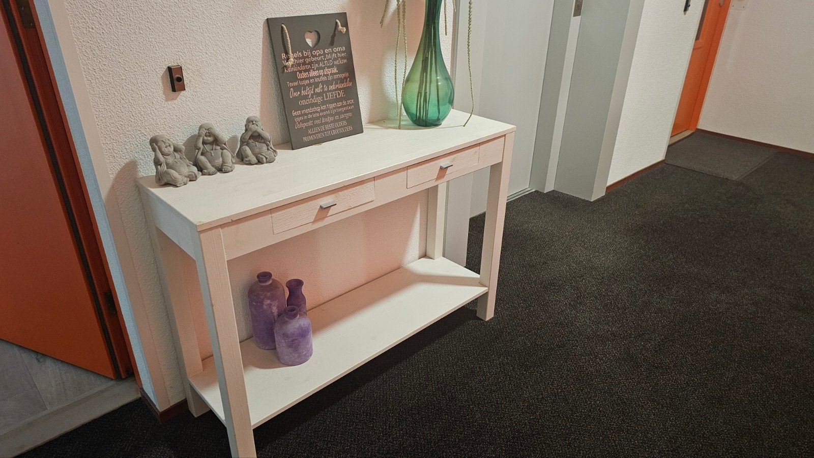 Witte console tafel met lades en opbergplank, Huis en Inrichting, Ophalen, Gebruikt, 50 tot 100 cm, Modern
