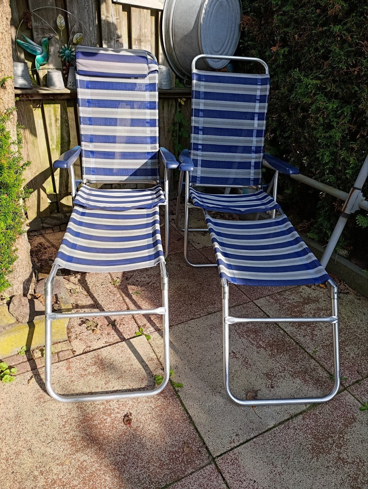 2x Verstelbare standenstoel  met voeten bankje- Blauw/Wit, Ophalen, Gebruikt, Metaal, Inklapbaar