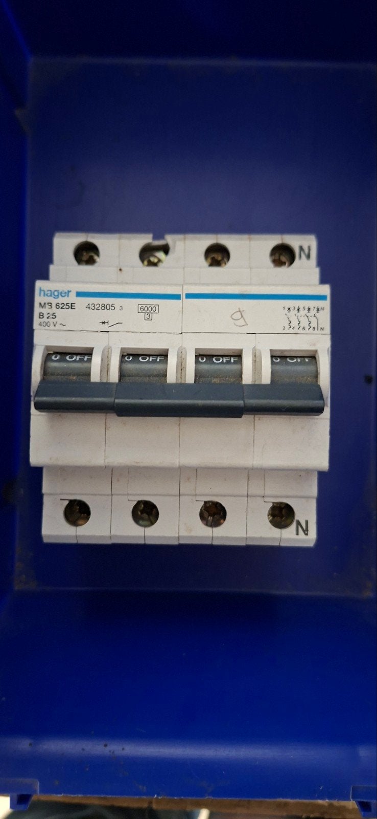 Hager Installatieautomaat M3 625E - 3P+N - B25 - 400V (Gebr), Gebruikt, Overige typen, Ophalen of Verzenden, Hager