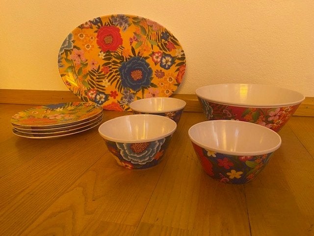 Vrolijk bloemen servies set - borden en schalen, Ophalen of Verzenden, Gebruikt