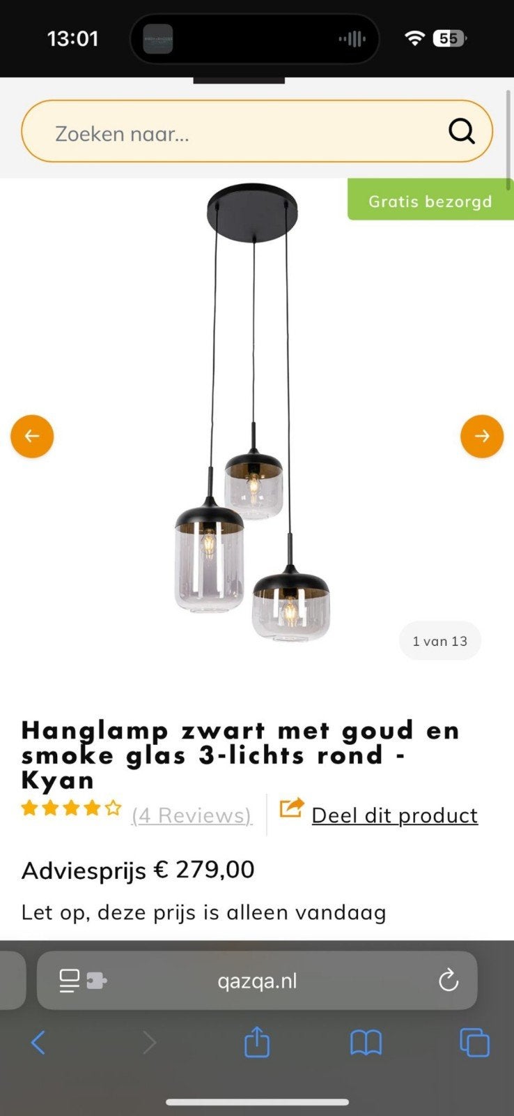 Hanglamp Kyan zwart, Ophalen