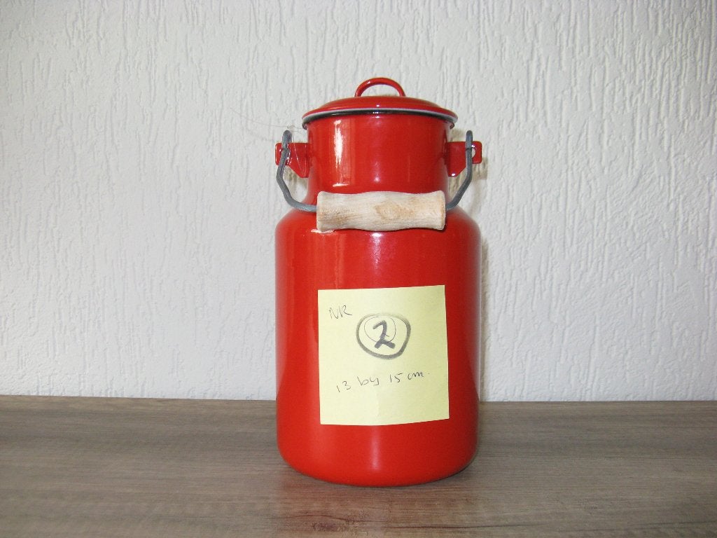 emaille Rode melkbussen, Ophalen of Verzenden