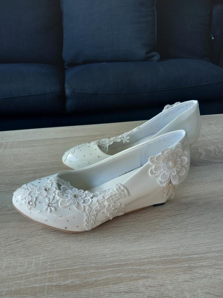 Witte kant trouwschoenen, Kleding | Dames, Ophalen, Nieuw, Wit, Schoenen