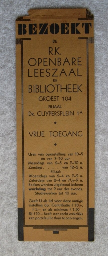 van R.K. Leeszaal Hilversum - Oude, papierdunne boekenlegger, Verzenden, Gebruikt, Tekst