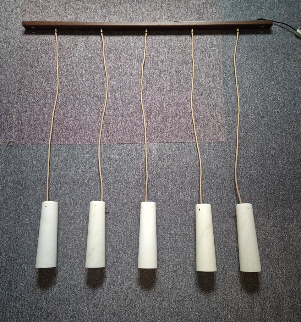 Originele albast hanglamp met 5 kappen, Huis en Inrichting, Ophalen, Overige materialen, Strak, 50 tot 75 cm