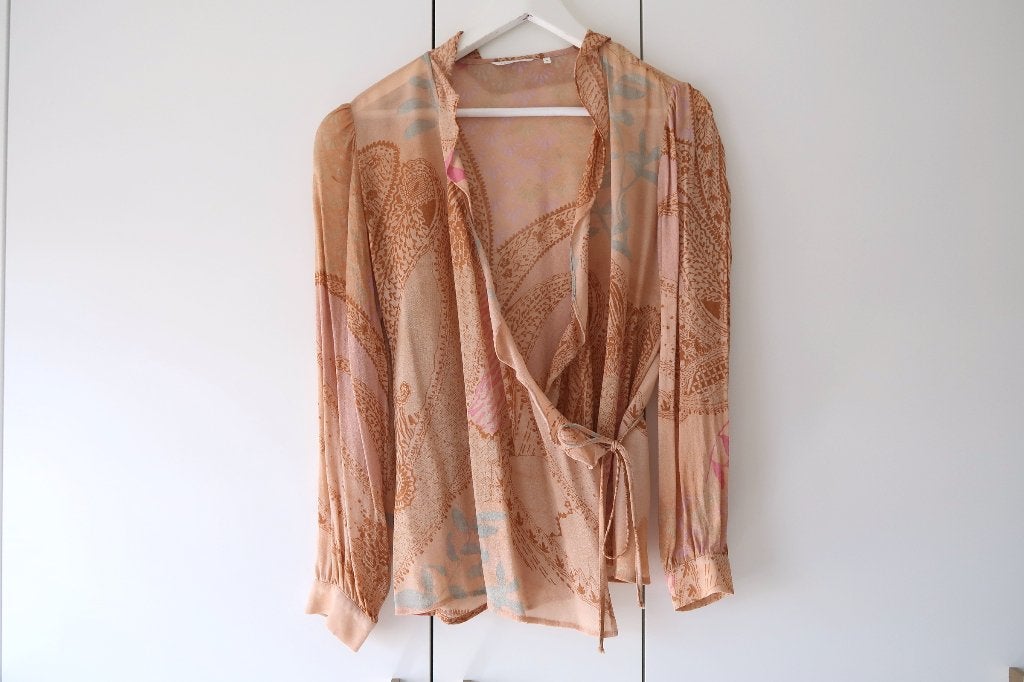 Yaya wikkel blouse/top/vest semi-transparant - Beige/Bruin, Beige, Ophalen of Verzenden, Zo goed als nieuw, Yaya